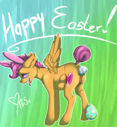 Size: 1928x2093 | Tagged: explicit, artist:poisindoodles, scootaloo, anal insertion, anatomically correct, anus, dripping, easter, egg, female, filly, foal, foalcon, g4, imported from derpibooru, insertion, nudity, object stuffing, oviposition, pegasus, pony, solo, solo female, vulva, wet