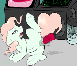 Size: 3000x2555 | Tagged: explicit, artist:lildooks, oc, oc:forbidden mint, ahegao, chest fluff, clitoris, drool, drool string, female, filly, foal, foalcon, frog (hoof), fucking machine, high res, imported from derpibooru, insertion, machine, not pinkie pie, nudity, oc only, open mouth, pony, solo, solo female, tongue out, underhoof, vaginal insertion, vaginal secretions, vulva, vulvar winking