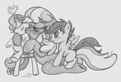 Size: 1212x820 | Tagged: explicit, artist:lockerobster, scootaloo, sweetie belle, cheerilee, cheerilee gets all the fillies, earth pony, female, filly, foal, foalcon, g4, hot for teacher, imported from derpibooru, lesbian, mare, mare on filly, monochrome, mutual masturbation, pony, ship:cheeribelle, ship:cheeriloo, shipping, spread wings, teacher and student, vaginal secretions, voyeurism, watching, wingboner, wings