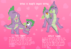 Size: 1847x1274 | Tagged: explicit, artist:bronyxxi, spike, anus, arms in the air, ass up, barb, clitoris, cowgirl position, dragon, eyes closed, face down ass up, foalcon, g4, heart, imported from derpibooru, kama sutra, nudity, on floor, open mouth, penis, pony sutra, rule 63, self dragondox, self paradox, self ponidox, selfcest, sex, sex position, ship:spikebarb, shipping, smiling, tail, text, title, tongue out, vagina, vulgar