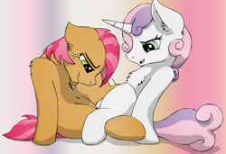 Size: 1300x890 | Tagged: explicit, artist:konigbouncer, babs seed, sweetie belle, belly button, earth pony, female, foalcon, g4, imported from derpibooru, lesbian, pony, sex, ship:babsbelle, shipping, tribadism, unicorn