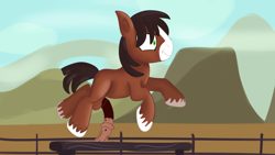 Size: 1600x900 | Tagged: explicit, artist:jbond, big penis, colt, confused, earth pony, foal, foalcon, g4, imported from derpibooru, impossibly large penis, male, nudity, penis, pony, solo, solo male, trouble shoes, younger