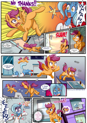 Size: 1860x2622 | Tagged: explicit, artist:anibaruthecat, rainbow dash, scootaloo, oc, oc:cobalt, comic:cutiemark check-up 2, anus, blank flank, butt, comic, dialogue, doctor, faceplant, female, filly, foal, foalcon, g4, imported from derpibooru, indoors, injection, levitation, magic, male, mare, my little pony: friendship is magic, needle, nudity, pegasus, plot, pony, read it and weep, simplistic anus, syringe, telekinesis, trypanophobia, unicorn, vaccination, vulva