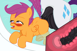 Size: 4500x3000 | Tagged: explicit, artist:theonewithoutaname, rarity, scootaloo, ahegao, balls, bath, bathroom, bathtub, blushing, blushing profusely, breeding, cervical contact, cervix, clopfic in description, crotch bulge, cum in uterus, drool, female, foal, foalcon, futa, futa on female, futa on filly, futa rarity, g4, high res, horsecock, implied impregnation, imported from derpibooru, intersex, magic, nudity, open mouth, pegasus, penetration, penis, pony, sex, ship:rariloo, tail, tail pull, unicorn, uterus, vaginal, vaginal secretions, x-ray