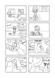 Size: 5339x7465 | Tagged: explicit, artist:sadfu, button mash, oc, oc:cream heart, absurd resolution, age difference, balls, bed, bubble, canon x oc, colt, comic, earth pony, earth pony oc, female, foal, foalcon, g4, genitals, implied impregnation, imported from derpibooru, incest, looking at you, male, mare, mare on colt, monochrome, mother and child, mother and son, nudity, penis, pony, room, sex, ship:buttoncest, shipping, source needed, straight, straight shota, stylistic suck, television, text, this will end in pregnancy