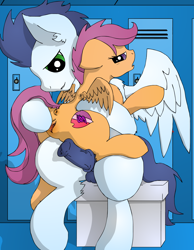 Size: 1836x2360 | Tagged: explicit, artist:konigbouncer, scootaloo, anus, erection, female, filly, foal, foalcon, g4, imported from derpibooru, male, molestation, nudity, penis, pony, ship:soarinloo, soarin', spread pussy, stallion, stallion on filly, straight, vagina, vulva