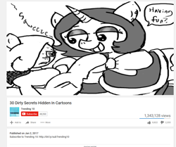 Size: 901x753 | Tagged: explicit, artist:ficficponyfic, oc, oc:emerald jewel, oc:joyride, oc:loupe, adult, bandana, bdsm, bowtie, caught, child, cockblock, colt quest, cutie mark, ear piercing, earth pony, edging, edit, eyeshadow, female, foal, foalcon, grin, hair over one eye, horn, imported from derpibooru, joyride is being lewd again..., lip bite, makeup, male, mantle, mare, monochrome, oc only, orgasm denial, piercing, pimp, pony, sex, smiling, sweat, unicorn