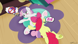 Size: 1920x1080 | Tagged: explicit, artist:icy wings, apple bloom, sweetie belle, blushing, candy vag, cunnilingus, female, filly on filly, foalcon, g4, imported from derpibooru, lesbian, on floor, oral, sex, ship:sweetiebloom, shipping