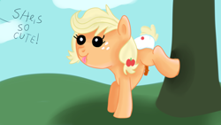 Size: 1920x1080 | Tagged: explicit, artist:jbond, applejack, baby, baby pony, babycon, babyjack, bucking, cloud, dialogue, earth pony, foal, foalcon, futa, futa applejack, g4, horsecock, imported from derpibooru, intersex, kicking, newborn, nudity, penis, pony, smiling, solo, solo futa, text, tongue out, tree