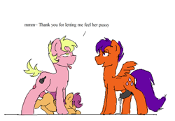 Size: 1836x1268 | Tagged: explicit, artist:dragonlover69, scootaloo, oc, oc:dragonlover69, oc:sleepy rain, balls, canon x oc, cum, dripping, earth pony, female, foalcon, from behind, g4, imported from derpibooru, male, nudity, pegasus, penetration, penis, pony, precum, scoopy, scoover, sex, shipping, stallion, stallion on filly, straight, tongue out, vaginal