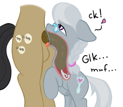 Size: 1000x868 | Tagged: explicit, artist:deserter, artist:fearingfun, silver spoon, balls, balls deep, bipedal, blowjob, color edit, colored, creampie, cum, cum in mouth, cumming, deepthroat, earth pony, edit, female, filthy rich, filthyspoon, floppy ears, foalcon, g4, heart, horsecock, imported from derpibooru, infidelity, internal cumshot, leaning, male, masturbation, nudity, oral, oral creampie, penis, pony, raised hoof, sex, shipping, stallion on filly, straight, throat bulge, throatpie, vaginal secretions, who needs organs?, x-ray