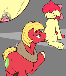 Size: 912x1046 | Tagged: explicit, artist:storyteller, apple bloom, age difference, apple bloom's bow, applecest, big macintosh, bow, brother and sister, close-up, cunnilingus, dead source, earth pony, erection, eyes closed, female, filly, foal, foalcon, g4, hair bow, hands free, horsecock, imported from derpibooru, incest, lidded eyes, male, nudity, open mouth, oral, orgasm, penis, pony, sex, ship:macbloom, shipping, siblings, sitting, spread legs, spreading, squirting, squirting in mouth, stallion, stallion on filly, straight, tongue out, underhoof, urethra, vaginal orgasm, vaginal secretions, vaginal secretions in mouth, vulva
