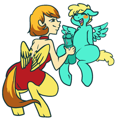 Size: 906x873 | Tagged: explicit, artist:/d/non, oc, oc:ace, /ss/, ass, breasts, butt, colt, foal, foalcon, handjob, horsecock, imported from derpibooru, interspecies, male, nudity, oc only, parent:spitfire, penis, satyr, satyr on pony action, simple background, white background