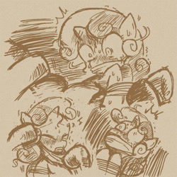 Size: 600x600 | Tagged: grimdark, suggestive, artist:sukaponta, sweetie belle, oc, abuse, bondage, cloth gag, comic, crying, female, foalcon, g4, gag, imported from derpibooru, kidnapped, male, monochrome, offscreen character, pony, rape, scared, sex, shrunken pupils, simple background, straight, sweetie rape, unicorn