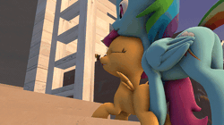 Size: 910x508 | Tagged: explicit, artist:php106, rainbow dash, scootaloo, 3d, animated, female, foalcon, g4, gif, hoofing, imported from derpibooru, lesbian, nudity, pegasus, pony, rubbing, ship:scootadash, shipping, source filmmaker