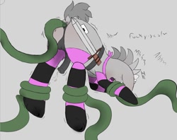 Size: 1125x891 | Tagged: explicit, artist:sun-yehoshua, oc, oc:slim, adventurer, anal, anal orgasm, ass up, bandana, clothes, cum, cumming, dock, face down ass up, foalcon, imported from derpibooru, looking back, male, moaning, nudity, oc only, orgasm, penetration, penis, reasonably sized genitals, sex, simple background, socks, striped socks, sword, teenager, tentacle porn, tentacles, tentacles on male, vulgar, weapon