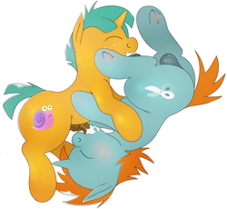 Size: 1900x1751 | Tagged: explicit, artist:southernsteed, 69 position, balls, blowjob, colt on colt, cum, cum in mouth, eyes closed, foalcon, g4, gay, imported from derpibooru, male, nudity, oral, penis, sex, ship:snaps, snails, snips