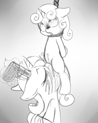 Size: 1000x1250 | Tagged: explicit, grimdark, artist:fearingfun, rarity, sweetie belle, asphyxiation, at gunpoint, crying, cunnilingus, dead, death, fearcomesnaturally, female, fetish, foalcon, g4, gun, handgun, hanging, hanging (by neck), imported from derpibooru, incest, lesbian, magic, monochrome, necrophilia, oral, pony, rape, rape by proxy, revolver, sex, snuff, suffocating, sweetie rape, threatening, unicorn, vaginal secretions, weapon