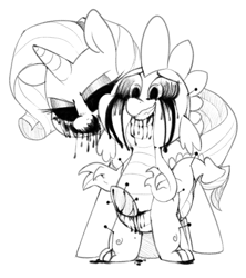Size: 1114x1257 | Tagged: explicit, grimdark, artist:whydomenhavenipples, rarity, spike, abuse, acupuncture, bedroom eyes, bleeding, blood, cbt, crying, cursed image, derpibooru exclusive, dragon, edit, evil rarity, evil smile, femdom, foalcon, g4, glare, go to sleep garble, grayscale, grin, imported from derpibooru, lidded eyes, male, monochrome, needles, nightmare fuel, nudity, pain, penis, pincushion spike, possession, sadism, sadistic rarity, ship:sparity, shipping, shitposting, simple background, smiling, spikeabuse, straight, tears of pain, torture, violence, white background, why, zalgo, zalgo edit, zalgo possession