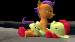 Size: 720x405 | Tagged: explicit, artist:cryotimberwolf, apple bloom, 3d, animated, colt, colt on filly, earth pony, female, filly, foal, foalcon, g4, gif, humping, imported from derpibooru, male, missionary position, nudity, penetration, pony, pony on pony action, sex, ship:tenderbloom, shipping, source filmmaker, straight, tender taps, vaginal