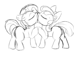 Size: 2500x2000 | Tagged: explicit, artist:fearingfun, apple bloom, babs seed, applecest, cousin incest, cousins, earth pony, female, filly, foal, foalcon, g4, high res, imported from derpibooru, incest, kissing, lesbian, lineart, monochrome, pony, ship:appleseed, shipping, sketch
