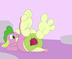 Size: 1546x1273 | Tagged: explicit, artist:yowesephth, spike, anus, balls, big feet, dragon, feet, foalcon, foot fetish, foreskin, g4, gaping, gaping anus, human penis, hyper, hyper anus, imported from derpibooru, impossibly large anus, lying down, male, male feet, nudity, on back, penis, soles, solo, solo male