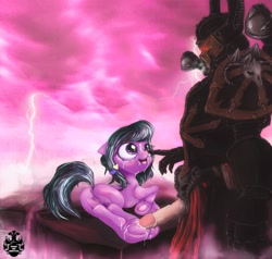 Size: 1300x1238 | Tagged: explicit, artist:darkstylerz, anatomically correct, anus, armor, boop, bukkake, chaos, chaos sorcerer, cum, cum on hooves, cute, foalcon, frog (hoof), g4, genitals, heresy, hoof fetish, hoofjob, hooves, human, human on pony action, imported from derpibooru, interspecies, looking up, nudity, penis, ponut, pony, rubbing, sex, slaanesh, source needed, storm, sugar stix, underhoof, useless source url, vaginal secretions, vulva, warhammer (game), warhammer 40k, warp