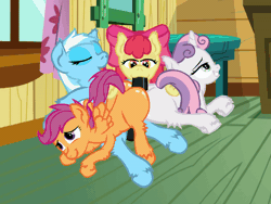 Size: 800x600 | Tagged: explicit, artist:momoiro-kun, apple bloom, scootaloo, sweetie belle, oc, oc:speedy, animated, balls, blowjob, canon x oc, cmc foursome, cutie mark crusaders, flash source, fluffy, foalcon, foursome, funny porn, g4, gif, gritted teeth, group sex, hotdogging, imported from derpibooru, male, nudity, oral, penis, sex, shipping, straight, unshorn fetlocks