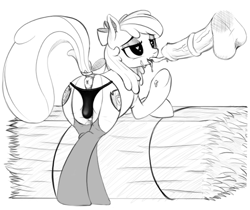 Size: 993x835 | Tagged: explicit, artist:graboiidz, apple bloom, anus, bedroom eyes, both cutie marks, bow, butt, clothes, cum, cum in mouth, disembodied penis, dock, earth pony, eyes on the prize, female, filly, foal, foalcon, g4, grayscale, haystack, heart eyes, horsecock, imported from derpibooru, male, monochrome, nudity, open mouth, panties, penis, plot, ponut, pony, simple background, smiling, straight, tail bow, the cmc's cutie marks, underhoof, underwear, white background, wingding eyes