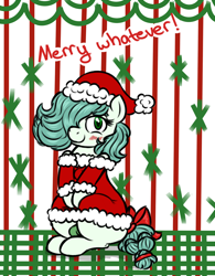 Size: 1200x1535 | Tagged: questionable, artist:hipsanon, oc, oc:emerald jewel, blushing, bow, braided tail, casual nudity, child, clothes, colt, colt quest, cute, earth pony, femboy, foal, foalcon, girly, hair over one eye, hat, hnnng, imported from derpibooru, male, mooseknuckle, nudity, oc only, pony, ribbon, santa hat, sitting, smiling, solo, solo male, thunder thighs, trap