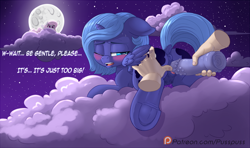 Size: 1350x800 | Tagged: explicit, artist:pusspuss, princess celestia, princess luna, oc, oc:anon, alicorn, anatomically correct, anus, bedroom eyes, blushing, both cutie marks, butt, cewestia, cloud, colored pupils, comic, crotchboobs, cute, dialogue, dildo, disembodied hand, dock, exhibitionism, female, filly, filly luna, floppy ears, foal, foalcon, frog (hoof), full moon, g4, hand, hiding, horn, human, human male, human male on filly, human on pony action, implied anon, imported from derpibooru, insertion, interspecies, looking at you, looking back, lying down, male, moan, moaning, moaning in pleasure, moon, night, night sky, nipples, nudity, offscreen character, one eye closed, outdoors, patreon, patreon logo, pink-mane celestia, plot, ponut, pony, prone, public sex, raised tail, sex, sex toy, sky, sploot, spread legs, spread pussy, spread wings, spreading, stars, straight, sweat, tail, teats, underhoof, vagina, vaginal insertion, voyeur, voyeurism, vulva, wingboner, wingding eyes, wings, wink, woona, younger