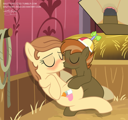Size: 2056x1935 | Tagged: explicit, artist:shutterflyeqd, button mash, oc, oc:cream heart, barn, bedroom eyes, butt, canon x oc, clitoris, colt, colt on mare, dark genitals, dripping, duo, earth pony, earth pony oc, eyes closed, female, foal, foalcon, g4, hay, imported from derpibooru, incest, kiss on the lips, kissing, male, mare, milf, missionary position, mother, mother and child, mother and son, nudity, penetration, plot, pony, romantic, sex, ship:buttoncest, shipping, show accurate, show accurate porn, signature, son, spreading, straight, straight shota, vaginal, vaginal secretions, vector, vulva