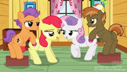 Size: 3492x1980 | Tagged: explicit, artist:shutterflyeqd, apple bloom, button mash, sweetie belle, anatomically correct, backwards cutie mark, bisexual, butt, clitoris, colt, colt on filly, commission, dark genitals, dripping, drool, eyes closed, female, filly, foal, foalcon, foursome, g4, group sex, imported from derpibooru, lesbian, lidded eyes, male, nudity, open mouth, orgy, penetration, penis, plot, pony, pony on pony action, sex, ship:sweetiemash, ship:tenderbloom, shipping, show accurate, show accurate porn, signature, spreading, straight, tender taps, the cmc's cutie marks, vagina, vaginal, vaginal secretions, vector, vulva, vulvar winking