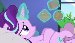 Size: 818x474 | Tagged: questionable, spike, starlight glimmer, blocks, cunnilingus, dragon, edit, edited screencap, every little thing she does, foalcon, g4, imported from derpibooru, male, my little pony: friendship is magic, oral, screencap, sex, ship:sparlight, shipping, softcore, straight, worried
