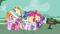 Size: 5238x2926 | Tagged: questionable, artist:cheesepuffs, apple bloom, starlight glimmer, sweetie belle, adorabloom, age difference, bedroom eyes, blank flank, bow, bridle, cute, diasweetes, earth pony, exhibitionism, female, filly on mare, flam, flamabetes, foal, foalcon, foaldom, futa, futa apple bloom, futa filly, futa filly on mare, futa on female, g4, glimmerbetes, glimmerbloom, gritted teeth, hair bow, humping, implied futa, imported from derpibooru, intersex, lesbian, male, mare, pinchybetes, piña colada, piña cutelada, pony, public sex, public use, ruby pinch, sex, ship:glimmerbloom, shipping, show accurate, show accurate porn, softcore, stallion, tack, unicorn