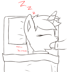 Size: 1280x1393 | Tagged: explicit, artist:poliana, oc, oc:swift streak, oc:velvet pastry, bed, blowjob, collar, dialogue, female, filly, foal, foalcon, horsecock, imported from derpibooru, molestation, monochrome, nudity, oc only, oral, penis, pillow, pony, sex, sleeping, somnophilia, velvetstreak