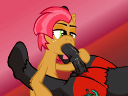 Size: 960x720 | Tagged: explicit, artist:momoiro-kun, babs seed, oc, animated, blowjob, deepthroat, foalcon, g4, gif, imported from derpibooru, male, nudity, oral, penis, sex, straight, throat bulge