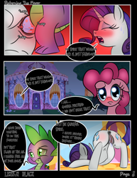 Size: 1275x1650 | Tagged: explicit, artist:lennonblack, pinkie pie, rarity, spike, comic:returning the favor, anal virginity, anatomically correct, anus, ass up, blushing, butt, carousel boutique, clitoris, comic, dark genitals, dialogue, dock, dragon, earth pony, eyes closed, face down ass up, female, first time, foalcon, g4, glazed dick, imminent anal, imminent sex, imported from derpibooru, male, masturbation, nudity, penetration, penis, plot, ponut, pony, sex, ship:sparity, shipping, speech bubble, straight, unicorn, vaginal, vaginal secretions, vulva