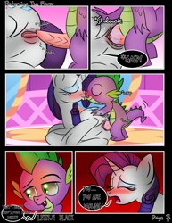Size: 1275x1650 | Tagged: explicit, artist:lennonblack, rarity, spike, comic:returning the favor, age difference, blushing, clitoris, comic, dark genitals, dialogue, dragon, dragon on pony action, female, foalcon, g4, glazed dick, imported from derpibooru, interspecies, kiss on the lips, kissing, male, nudity, onomatopoeia, penetration, penis, pony, sex, ship:sparity, shipping, sound effects, speech bubble, straight, unicorn, vaginal, vaginal secretions, vulva