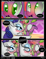 Size: 1275x1650 | Tagged: explicit, artist:lennonblack, rarity, spike, comic:returning the favor, age difference, blowjob, blushing, comic, creampie, cum, cum in mouth, cumming, dialogue, dragon, female, foalcon, g4, imported from derpibooru, interspecies, makeup, male, nudity, oral, oral creampie, penis, pony, premature ejaculation, running makeup, sex, ship:sparity, shipping, speech bubble, straight, straight shota, tongue out, unicorn