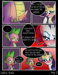 Size: 1275x1650 | Tagged: explicit, artist:lennonblack, rarity, spike, comic:returning the favor, bedroom eyes, blushing, comic, dialogue, dragon, embarrassed, female, foalcon, g4, glazed dick, imminent foalcon, imported from derpibooru, lip bite, male, nudity, penis, pony, precum, ship:sparity, shipping, speech bubble, straight, unicorn