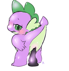 Size: 908x946 | Tagged: explicit, artist:slimefur, spike, anal insertion, animated, anus, blushing, dildo, dragon, foalcon, g4, gif, imported from derpibooru, insertion, male, masturbation, nudity, sex toy, simple background, solo, solo male, white background