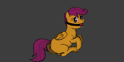 Size: 1000x500 | Tagged: explicit, artist:legendoflink, scootaloo, anatomically correct, anus, ballgag, bondage, clitoris, drool, female, foalcon, g4, gag, implied rape, implied sex, imported from derpibooru, nudity, ponut, solo, solo female, vulva, vulvar winking