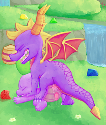 Size: 2100x2476 | Tagged: explicit, artist:a6p, spike, anal, anal creampie, anus, creampie, crossover, cum, dragon, eyes closed, foalcon, g4, gay, gem, high res, imported from derpibooru, male, nudity, penis, precum, rough sex, sex, ship:spikero, shipping, spyro the dragon, spyro the dragon (series), wingless spike