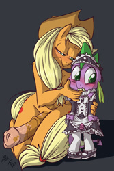Size: 1000x1500 | Tagged: explicit, artist:fuf, applejack, spike, anthro, anthro dragon, blushing, breasts, clothes, crossdressing, dragon, embarrassed, erection, foalcon, futa, futa applejack, futa bigger than male, futa on male, g4, horsecock, imported from derpibooru, intersex, legwear, maid, maid spike, male, nipples, nudity, penis, penis size difference, ship:applespike, shipping, shoes, skirt, skirt boner, small penis, stockings, thigh highs