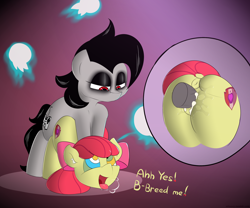 Size: 2400x2000 | Tagged: explicit, grimdark, artist:n0nnny, apple bloom, oc, oc:paulpeoples, age difference, ahegao, all fours, anus, breath, breeding, butt, canon x oc, creampie, cum, cumming, dialogue, dock, doggy style, domination, drool, female, filly, foal, foalcon, from behind, g4, ghost, high res, hypnotized, imported from derpibooru, lidded eyes, male, mind control, nudity, open mouth, panting, penetration, pinned down, plot, ponut, pony, raised tail, rape, sex, smiling, stallion, stallion on filly, straight, tail, tongue out, vaginal, vaginal creampie, vaginal secretions, young