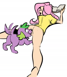 Size: 1326x1528 | Tagged: explicit, artist:glacierclear, fluttershy, spike, age difference, ass, bestiality, book, bottomless, breasts, butt, clothes, cunnilingus, dog, duo, duo male and female, equestria girls, feet, female, flutterbutt, flutterzoo, foalcon, g4, human, human female, human on dog action, humanized, imported from derpibooru, interspecies, lying down, male, nudity, oral, plot, sex, ship:flutterspike, shipping, simple background, spike the dog, straight, surprise sex, tail, tail wag, vaginal secretions, vulva