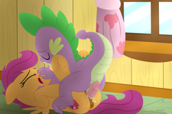 Size: 3860x2560 | Tagged: explicit, artist:dtcx97, scootaloo, spike, anatomically correct, anus, butt, creampie, cum, dark genitals, dragon, dragon on pony action, female, filly, foal, foalcon, g4, happy sex, high res, hoof hold, imported from derpibooru, interspecies, male, missionary position, nudity, orgasm, penetration, penis, plot, ponut, pony, scootabutt, sex, ship:scootaspike, shipping, straight, the cmc's cutie marks, vaginal, vaginal secretions, vulva
