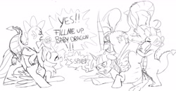 Size: 4800x2502 | Tagged: explicit, artist:crade, fluttershy, rainbow dash, spike, twilight sparkle, ahegao, alicorn, anatomically correct, anus, blushing, creampie, cross-popping veins, cum, cumming, dragon dick, female, foalcon, from behind, g4, hair pulling, imported from derpibooru, leg glider position, male, monochrome, mounting, nudity, open mouth, penetration, penis, ponut, pony, sex, ship:flutterspike, ship:rainbowspike, ship:twispike, shipping, sketch, spike gets all the mares, squirting, straight, tongue out, vagina, vaginal, vaginal secretions, vulva