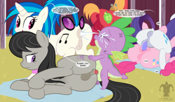 Size: 854x500 | Tagged: explicit, artist:blargsnarf, pinkie pie, rarity, spike, age difference, anal, anal creampie, anus, baby, baby dragon, baby dragon on mare, balls, barn, bedroom eyes, big balls, big macintosh, blanket, bowtie, butt, creampie, cum, cum fart, dark genitals, dialogue, dildo, dj pon-3, dock, doubleheaded dildo, dragon, dragon dick, dragon on pony action, earth pony, eyes closed, facial, female, fetish, foalcon, g4, group sex, horse collar, imported from derpibooru, insertion, interspecies, lesbian, looking back, male, mare, mare on mare, missionary position, nudity, octavia melody, on side, orgy, penis, plot, ponut, pony, pony on pony action, raised tail, sex, sex noises, sex toy, ship:raripie, ship:spiketavia, ship:vinylspike, shipping, size difference, speech bubble, spike gets all the mares, stallion, straight, sunglasses, tail, threesome, too hot for putin, unicorn, vaginal insertion, vaginal secretions, vinyl scratch, vulva, wingless spike